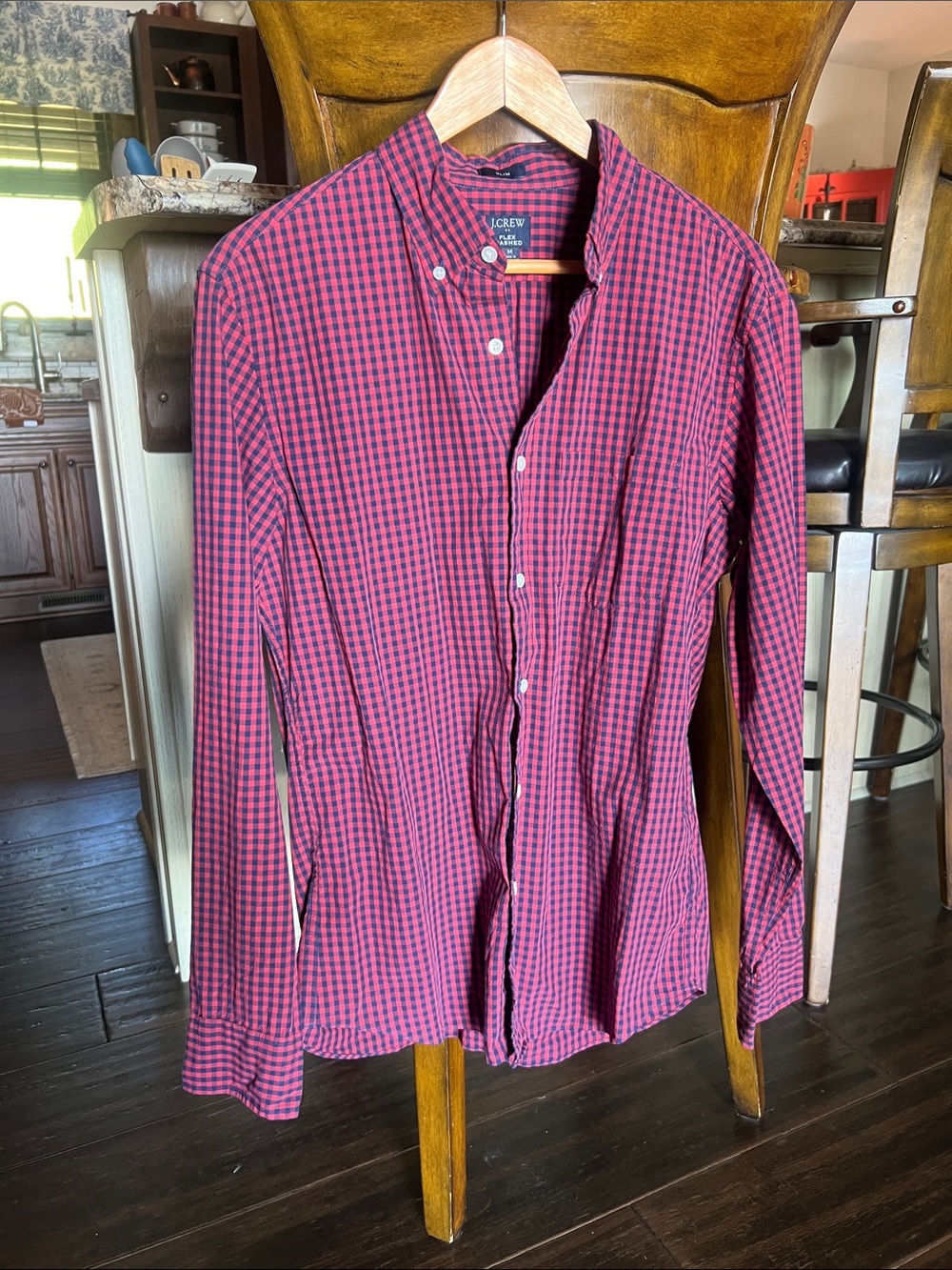 J. Crew Men’s Red and Navy Gingham Button-Down Shirt